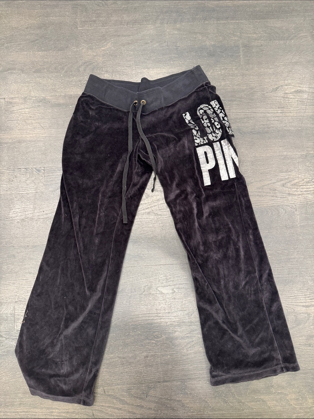 PINK Victoria's Secret Black Velour Joggers with Logo